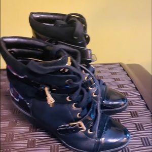 Black Patent leather high top sneakers